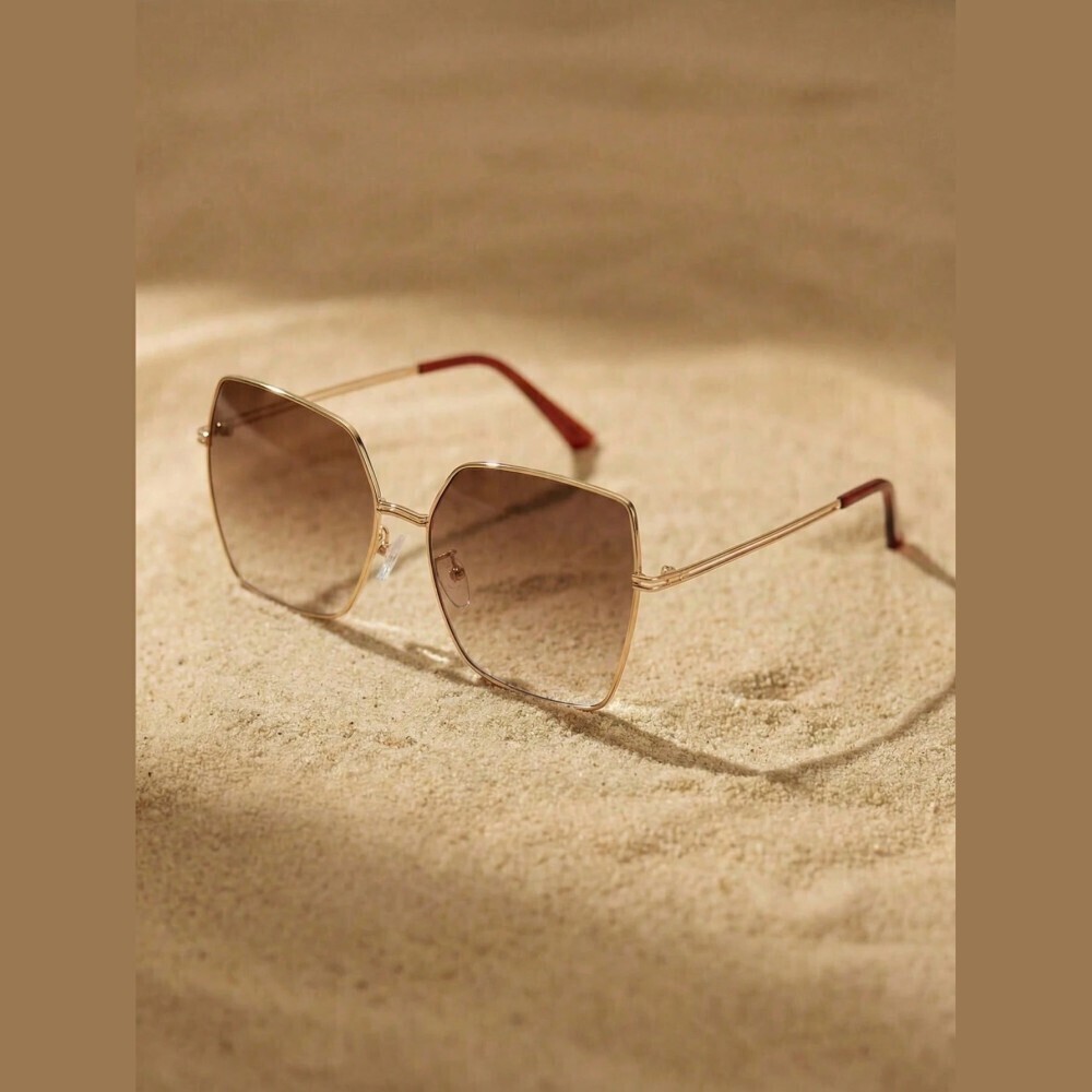 Gold Metal Frame Brown Gradient Square Sunglasses